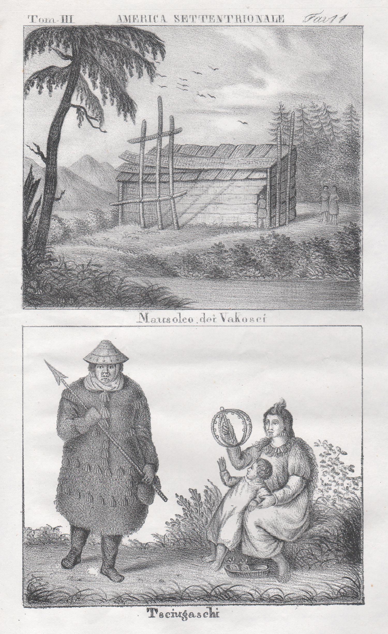 Indigenous Peoples of Prince William Sound, America, 19th century lithograph.