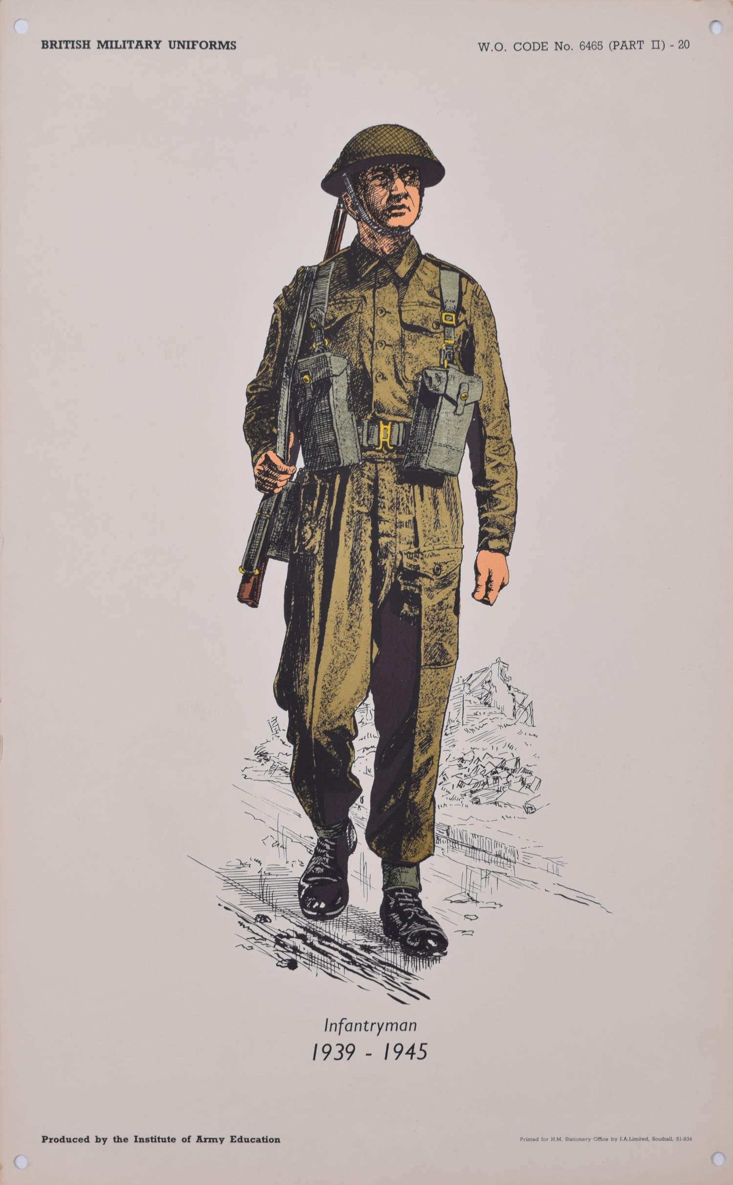 Unknown Portrait Print - Infantryman British Army Institute of Army Education WW2 uniform lithograph