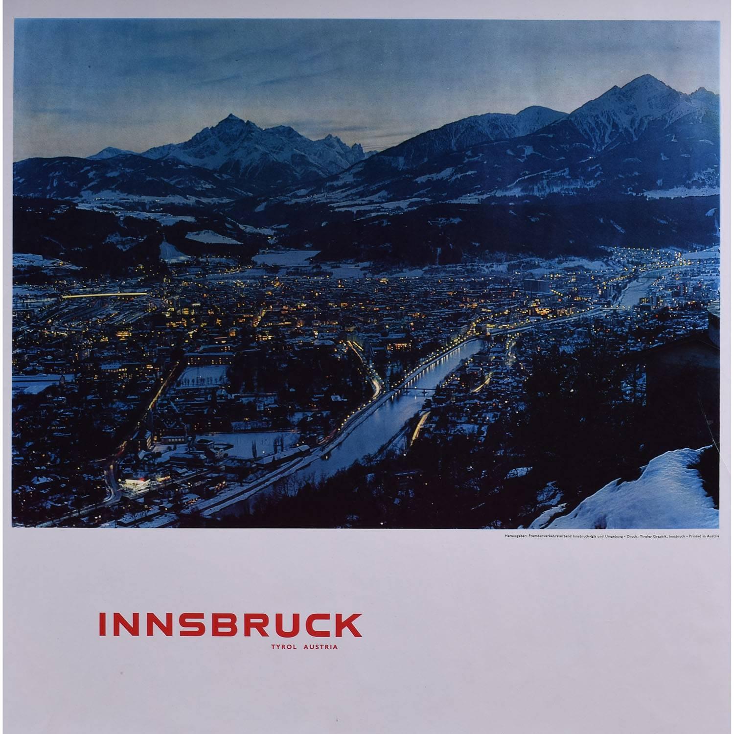 Innsbruck, Tirol, Österreich – Original Vintage-Reiseplakat „Skifahren“