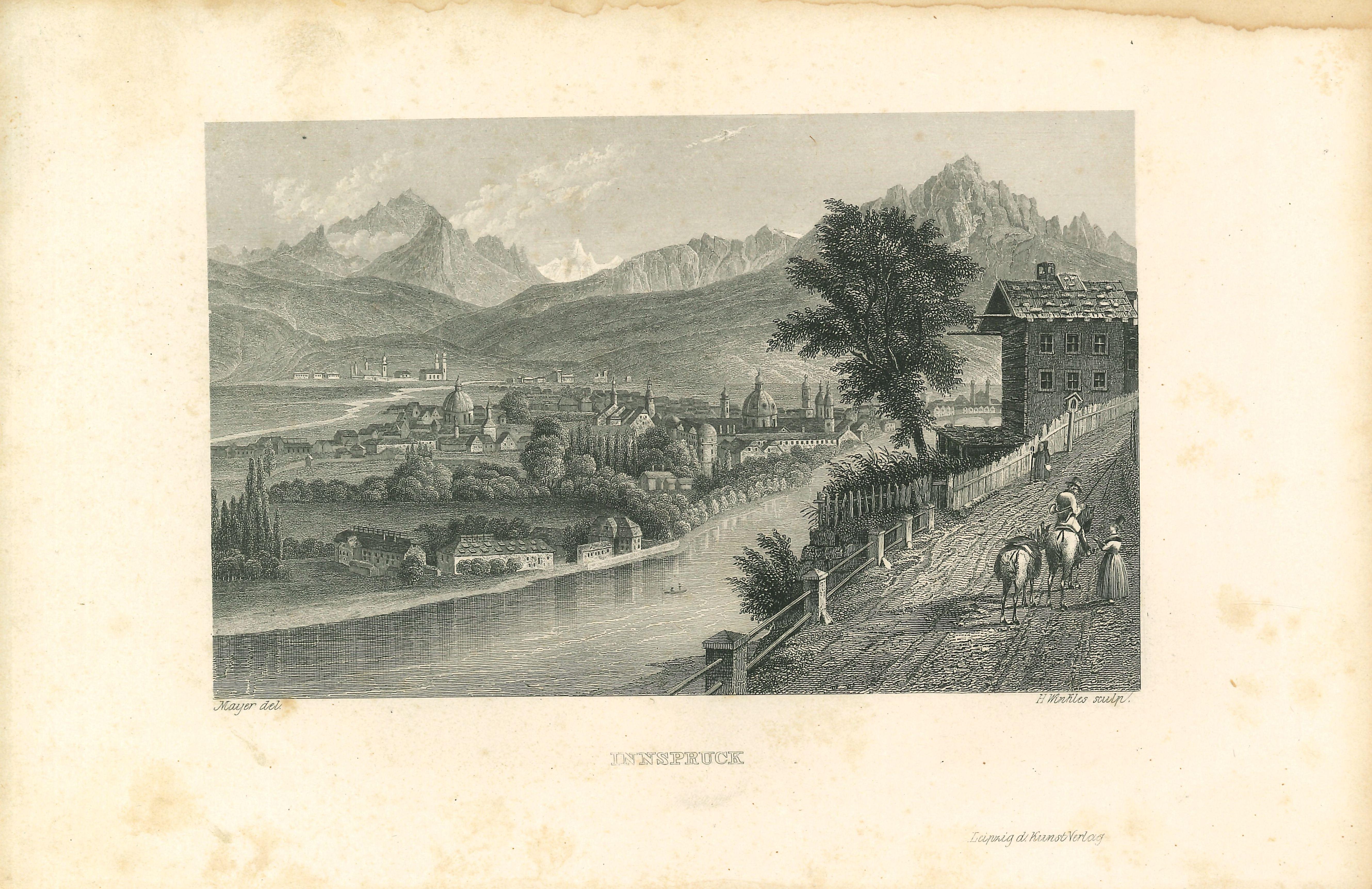 Unknown Landscape Print – Innspruck – Originallithographie – frühes 19. Jahrhundert