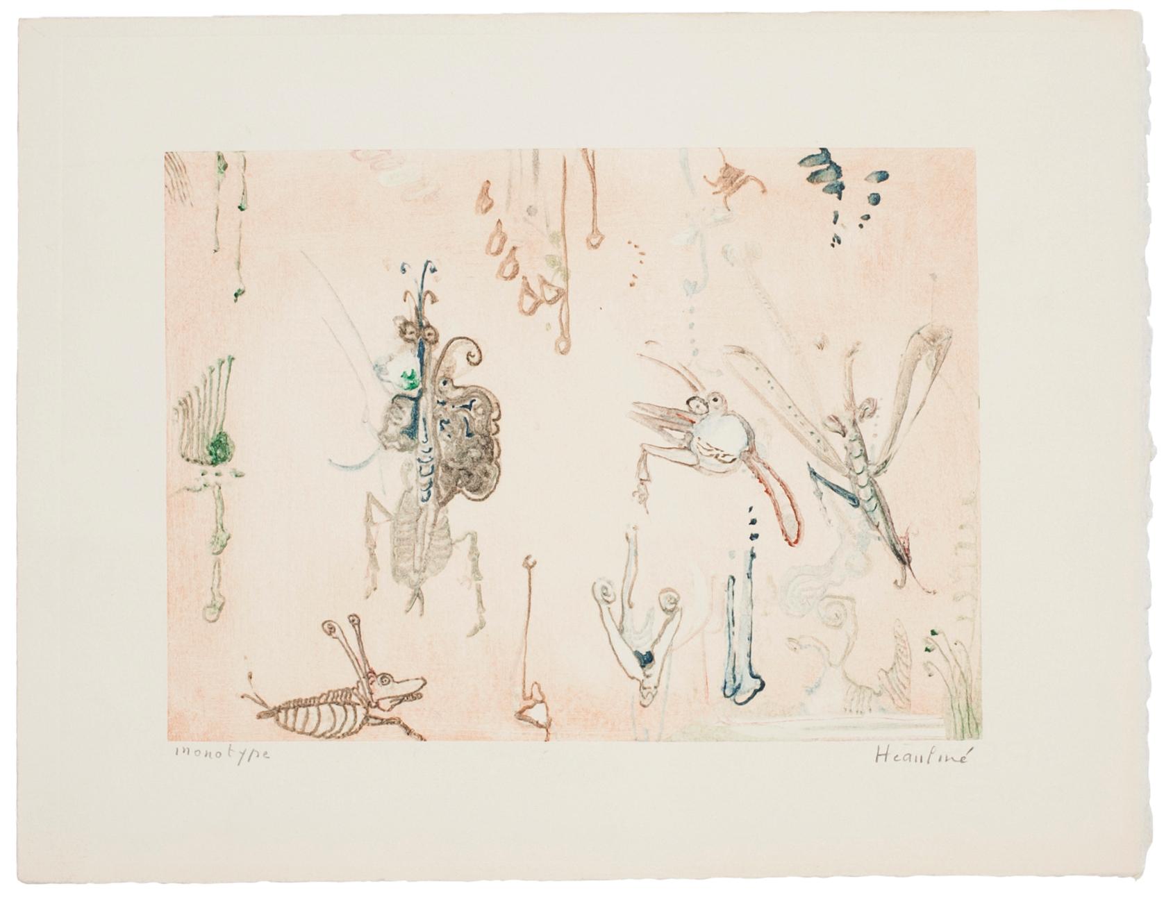 Insects - Original Monotype On Paper - Late 20th Century - Print by Unknown