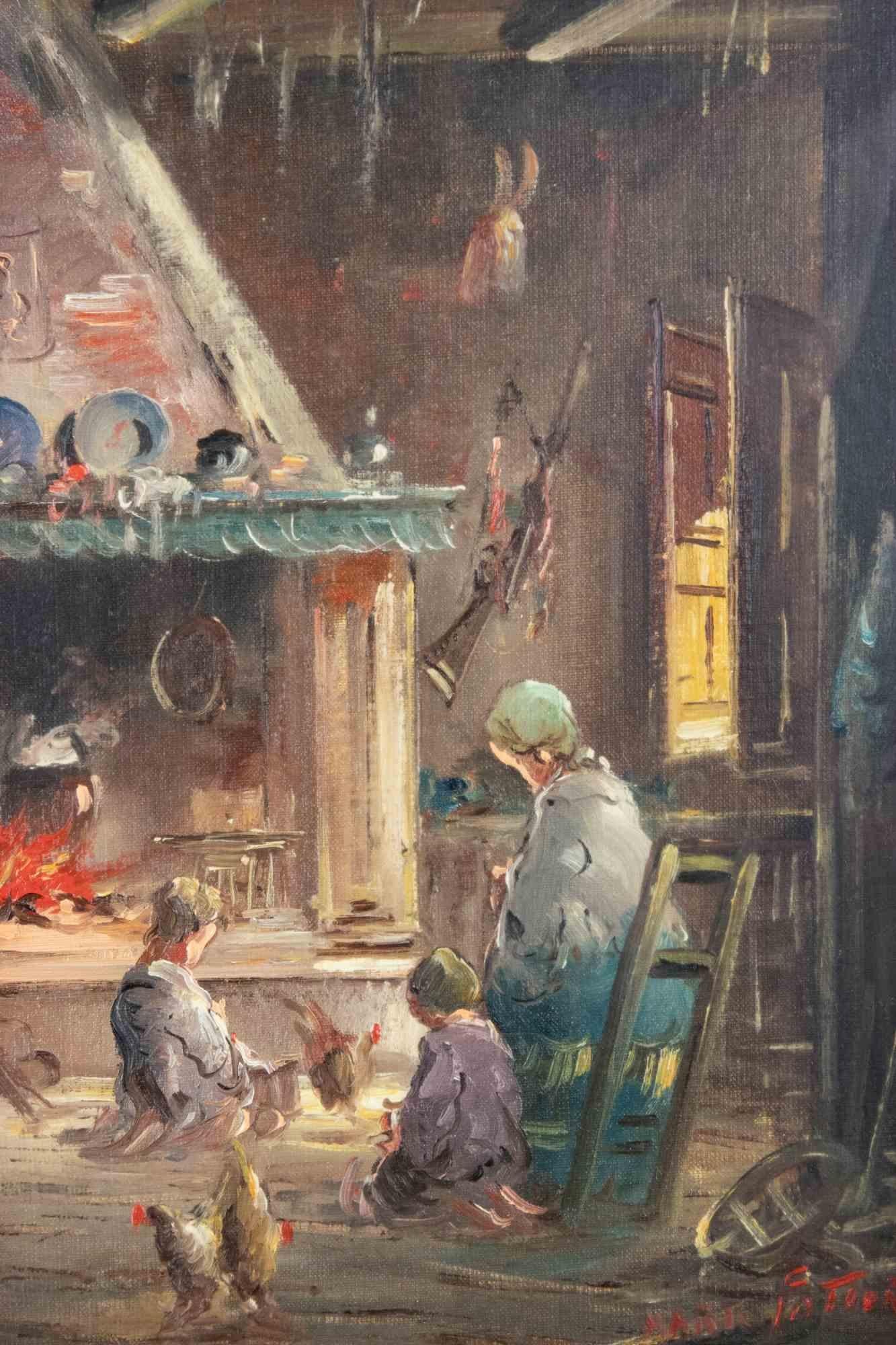 Dentro de la casa - Pintura al óleo de Mario Fattori - Años 70 - Print de Unknown