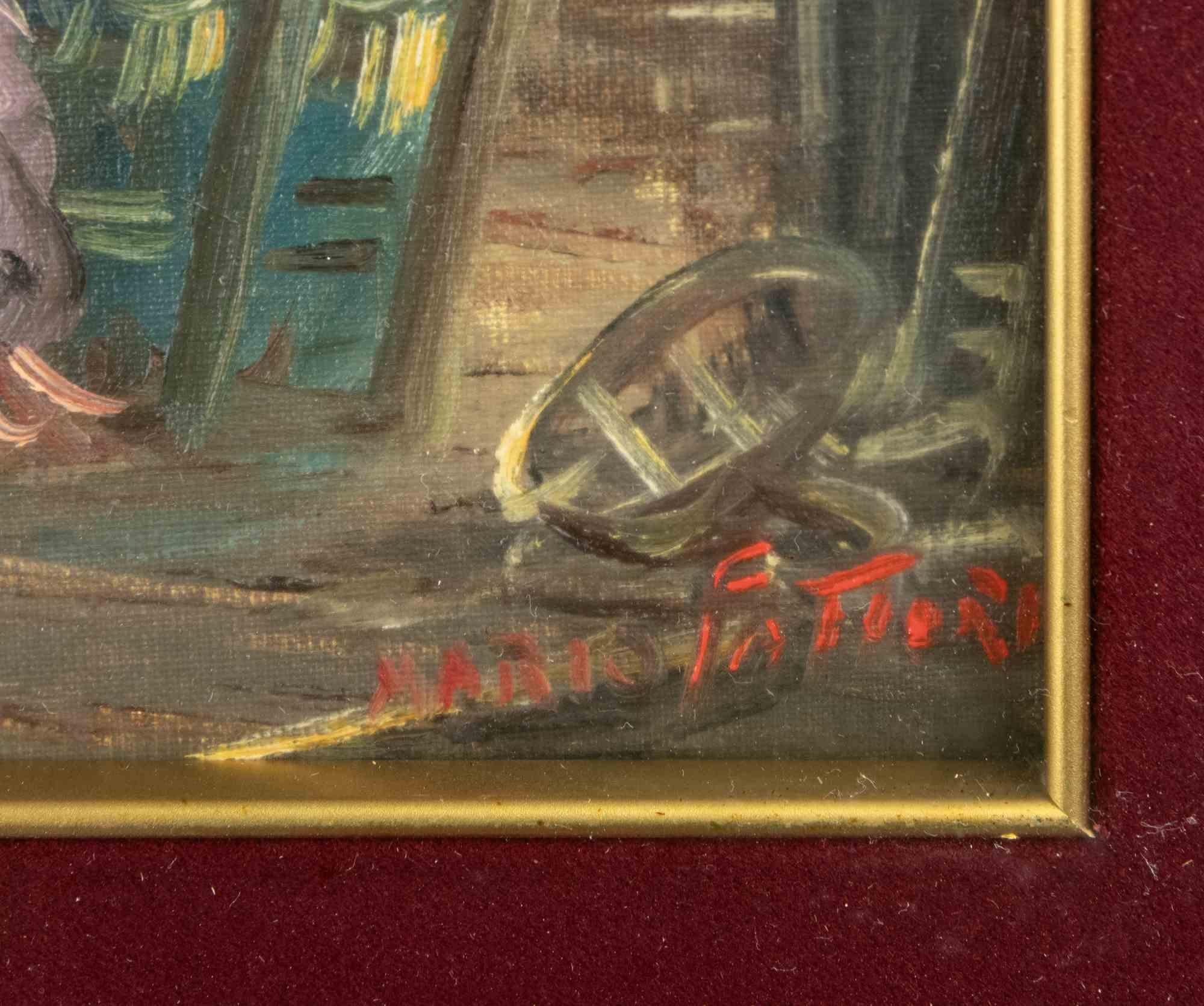 Dentro de la casa - Pintura al óleo de Mario Fattori - Años 70 - Print Contemporáneo de Unknown