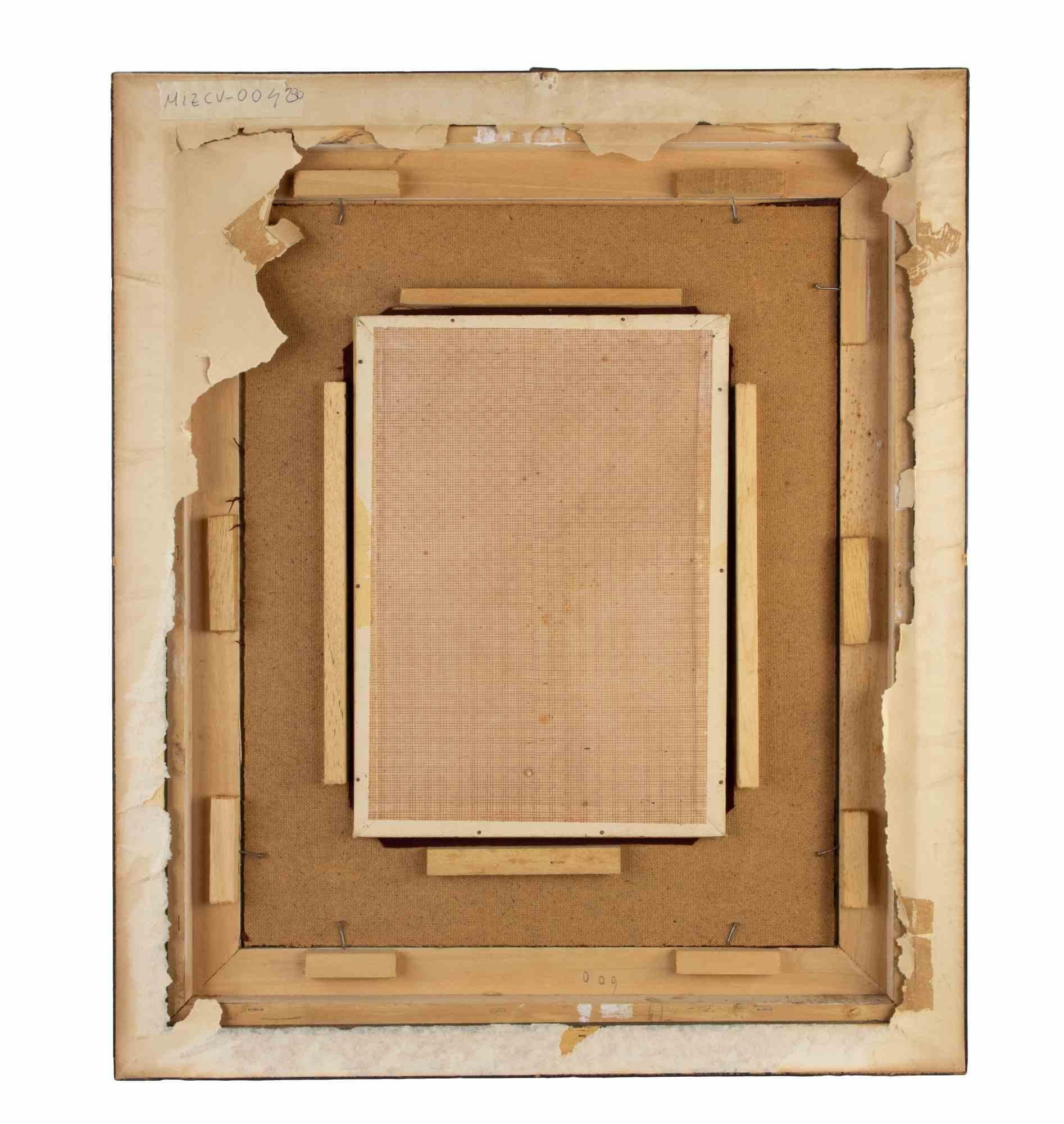 Dentro de la casa - Pintura al óleo de Mario Fattori - Años 70 - Figurative Print Marrón de Unknown