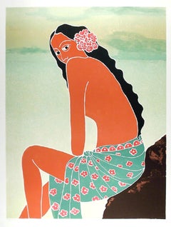 Vintage Island Girl, Folk Art Lithograph by Gina Lombardi Bratter