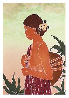 Vintage Island Girl II, Folk Art Lithograph by Gina Lombardi Bratter