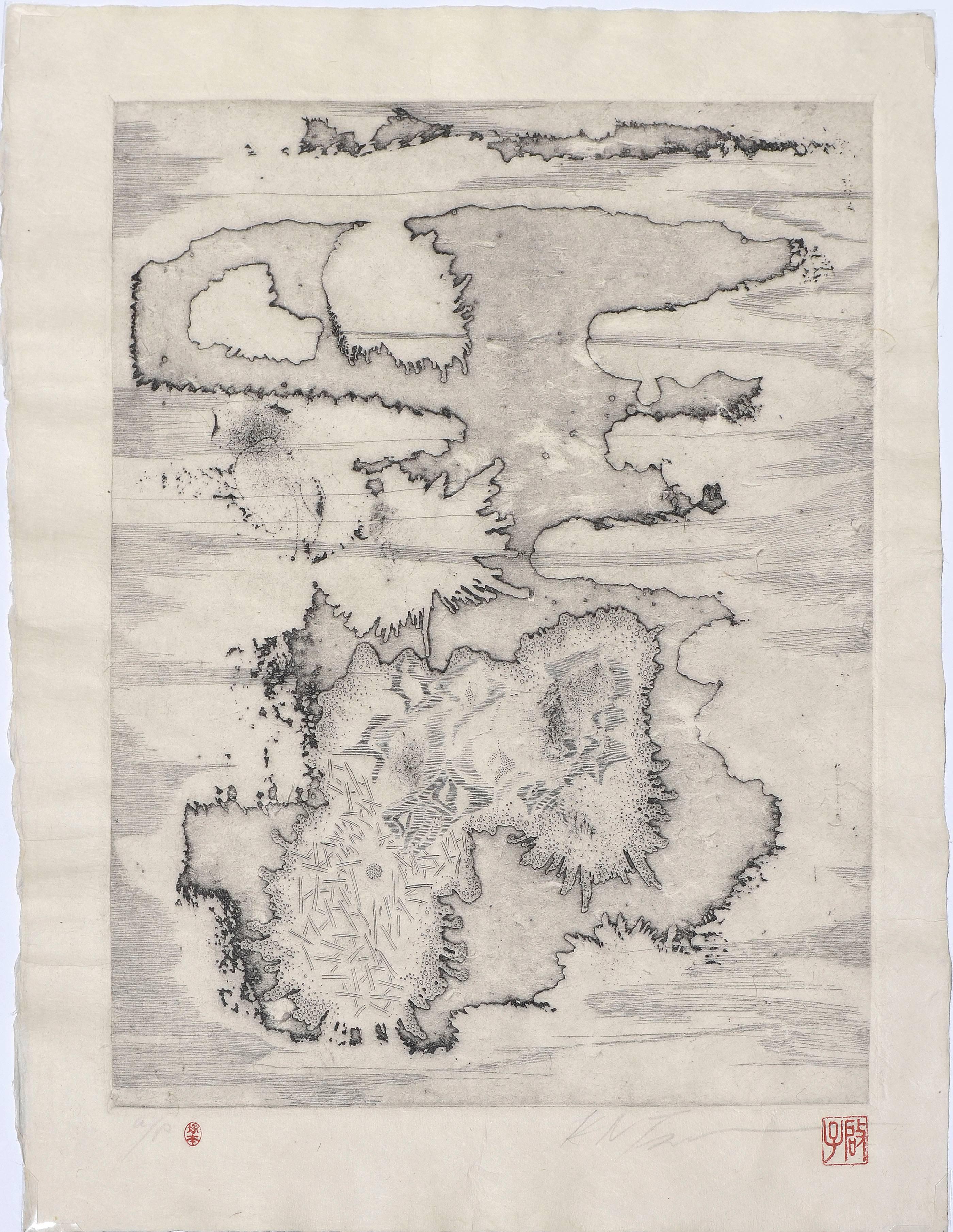 Mid Century Islands Woodblock - Print by K. N. Tsukamoto