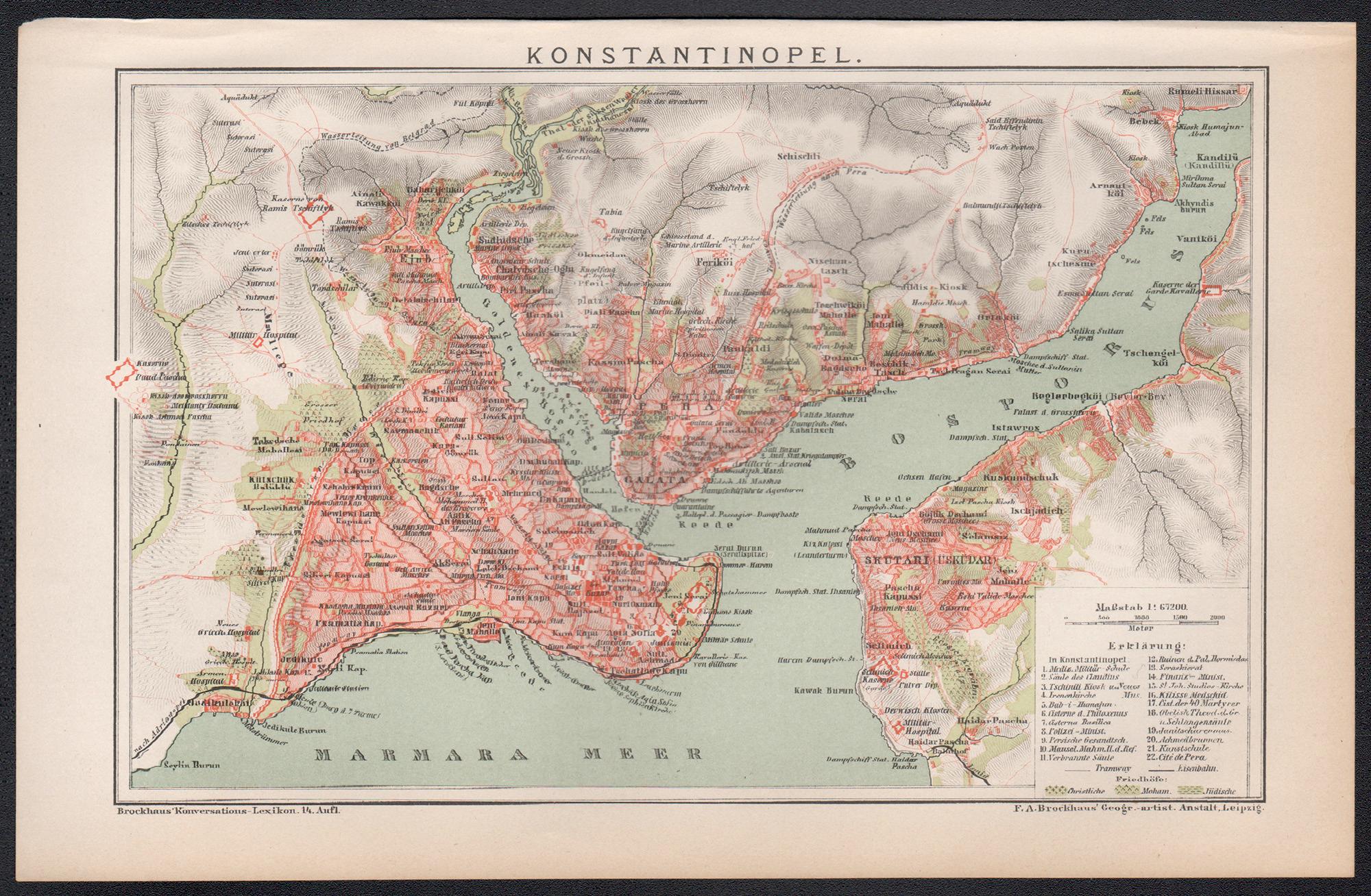 Istanbul, Türkei. Antike Karte Stadtplan Chromolithographie, um 1895 – Print von Unknown