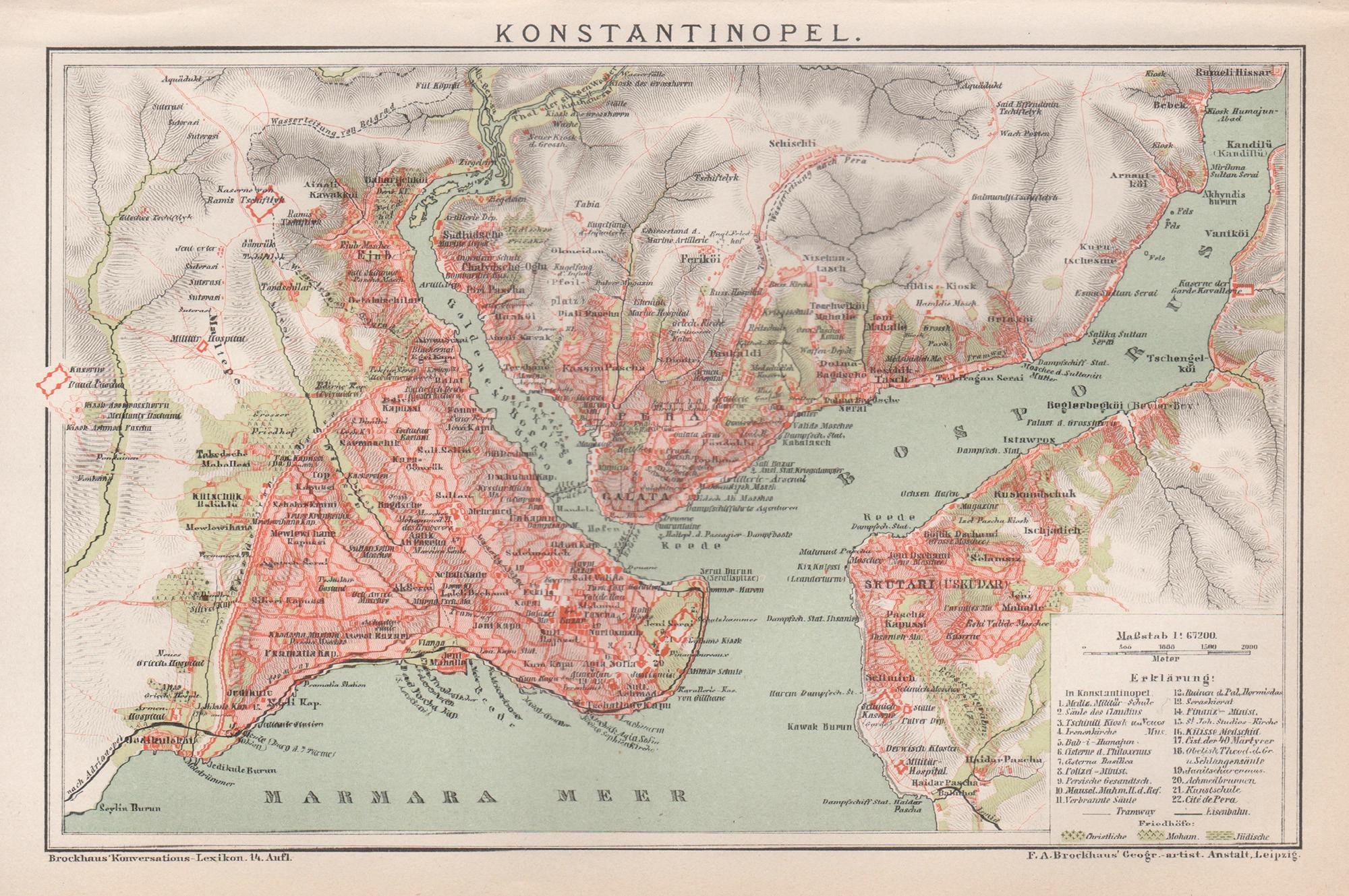 Print Unknown - Istanbul, Turquie. Carte ancienne Plan de ville Chromolithographie, circa 1895