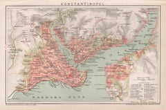 Istanbul, Türkei. Antike Karte Stadtplan Chromolithographie, um 1895
