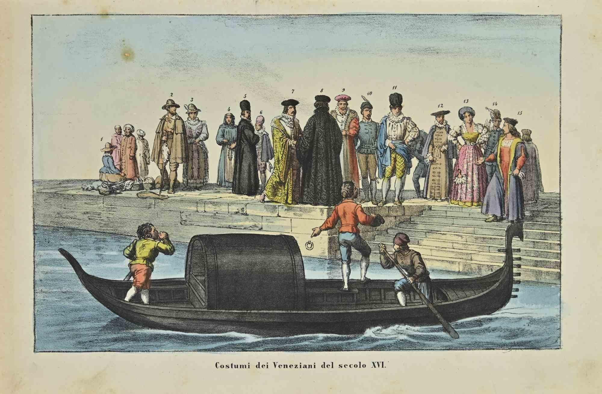 Unknown Figurative Print - Italian Costume of the 16th Century - Lithograph - 1862