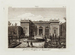 Antique Italian Garden - Original Etching 19th Century