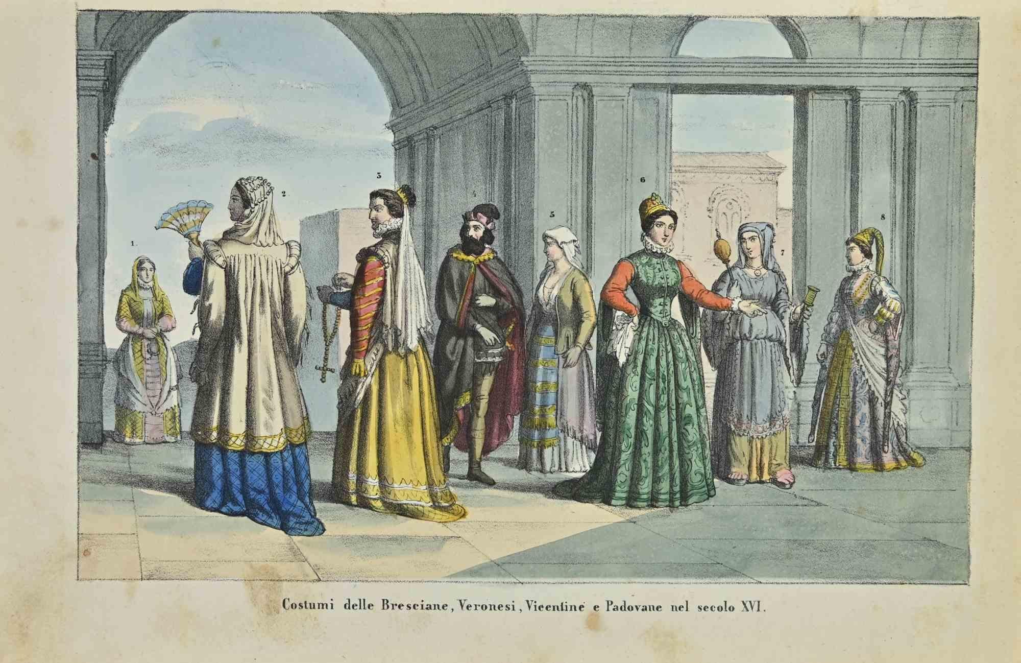 Unknown Figurative Print - Italian Popular Costumes - Lithograph - 1862