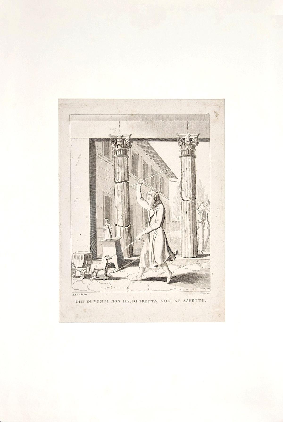 Italian Proverb - Original Etching - Late 19th Century - Print by Unknown