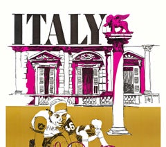 Italy - Bicycling around Italy travel poster  serigraph