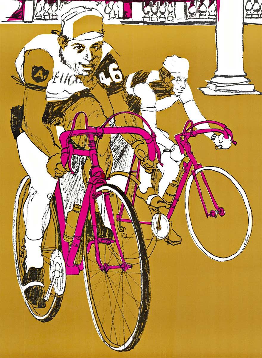 Italia - Póster de viajes por Italia en bicicleta  serigrafía - Landscape Print Beige de Unknown