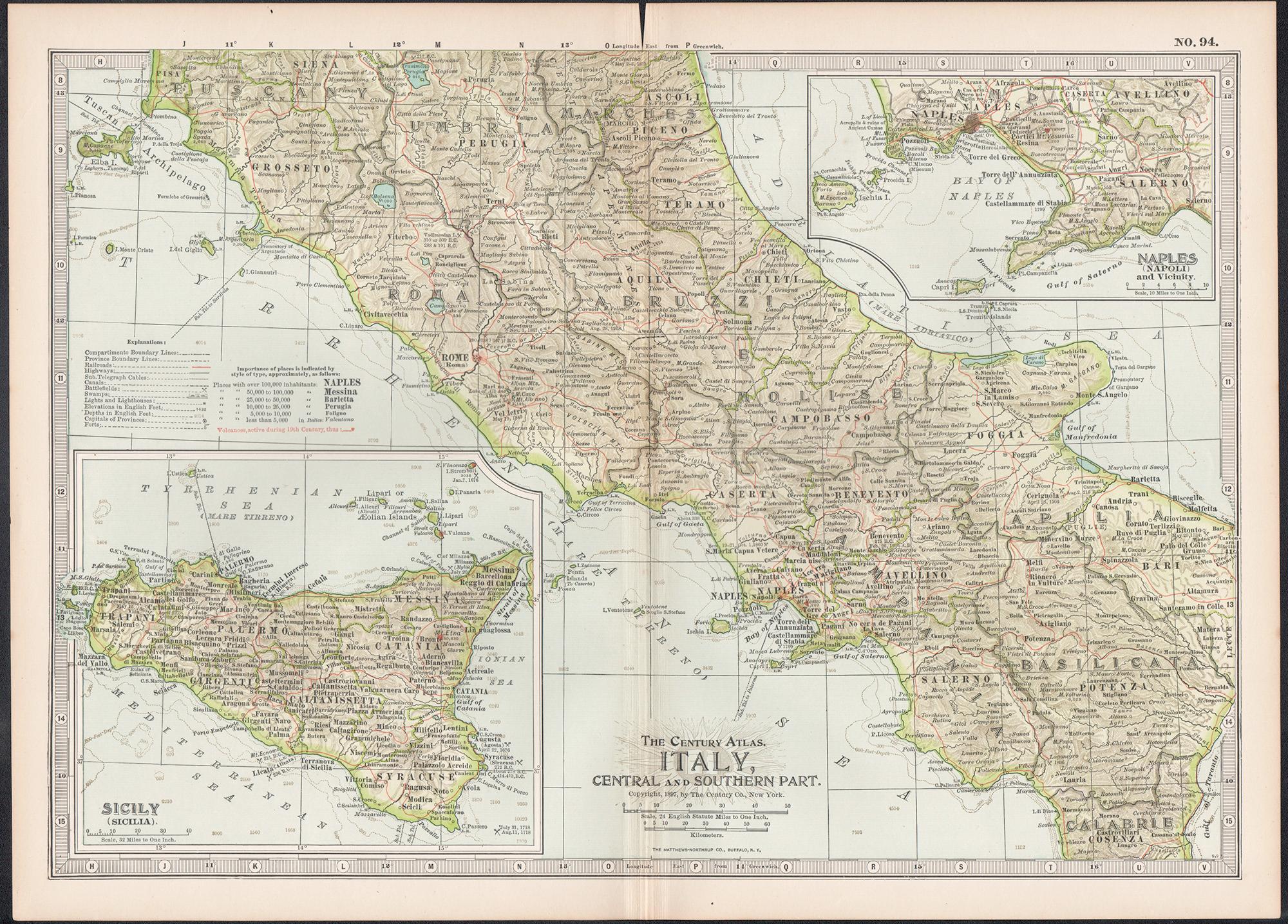 Italy, Central and Southern Part. Century Atlas antique map - Print by Unknown