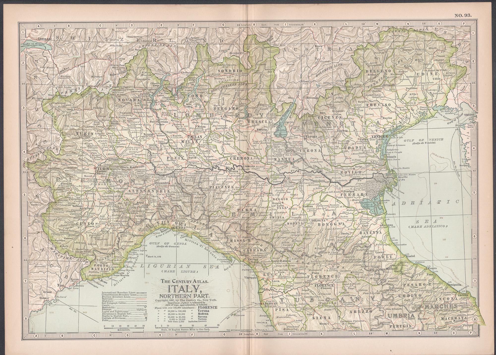 Italy, Northern Part. Century Atlas antique vintage map - Print by Unknown