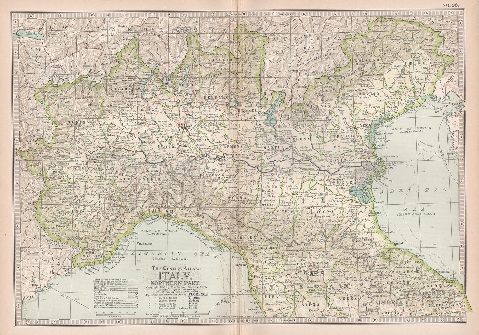 Unknown Print - Italy, Northern Part. Century Atlas antique vintage map