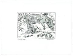 Jaguar Dévorant un Tapis - Original Etching by Unknown French Artist - 1941