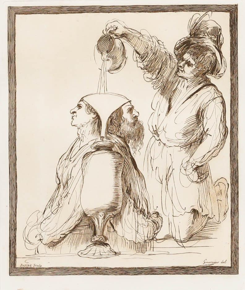 James Basire after Guercino - Framed 18th Century Etching, Study of Janus - Print by Unknown