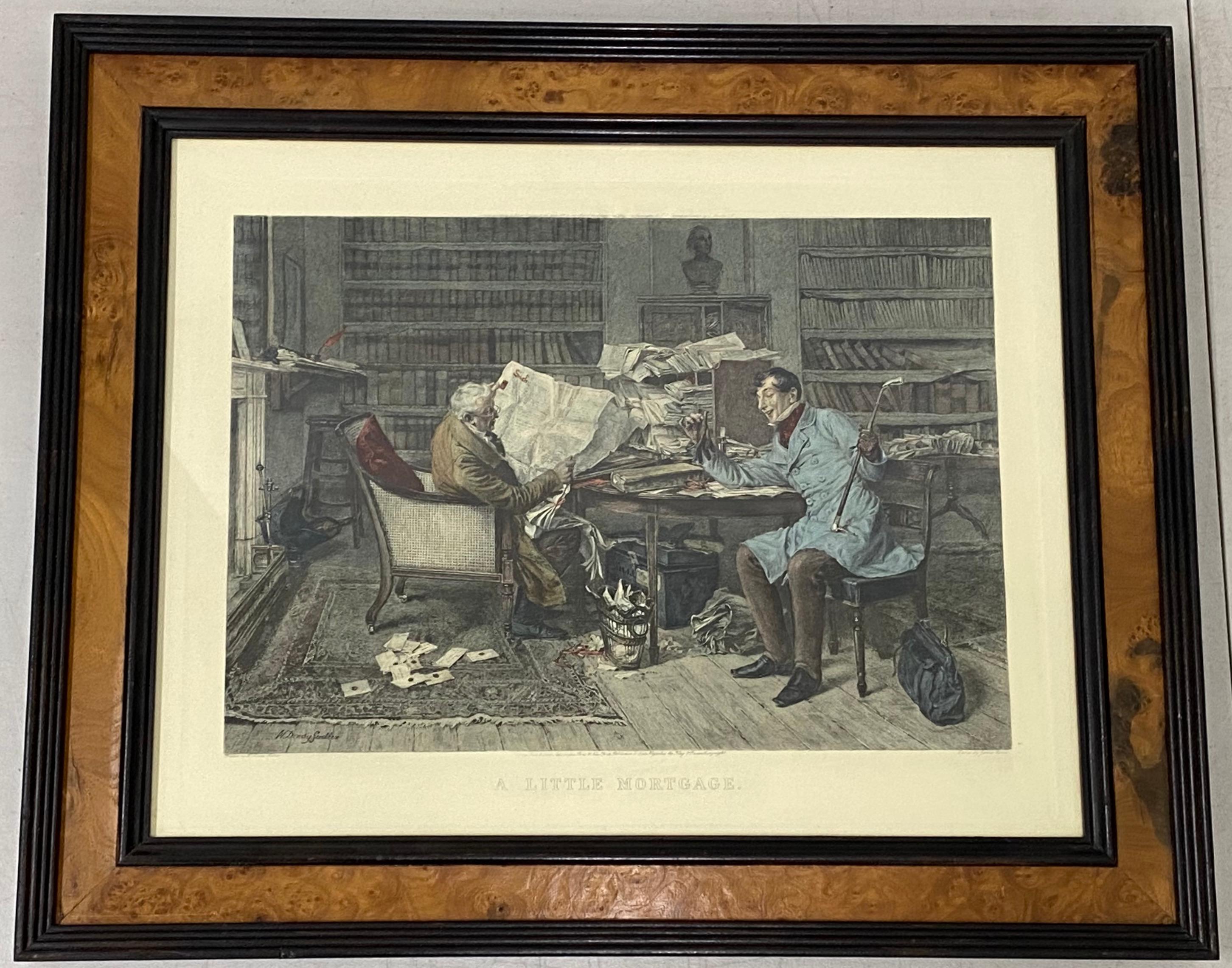 Unknown Interior Print - James Dobie "A Little Mortgage" Color Engraving After Walter Dendy Sadler c.1894