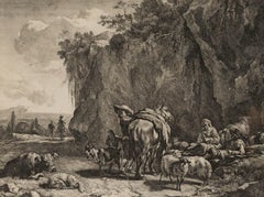 Jan de Visscher after Nicolaes Berchem - Gravure, Fileuse près d'un rocher