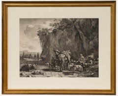 Jan de Visscher after Nicolaes Berchem - Gravure, Fileuse près d'un rocher