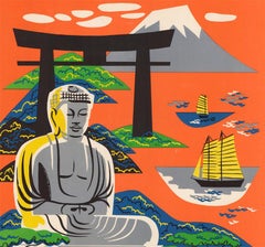 Japan Fly Northwest Orient Airlines original vintage travel poster