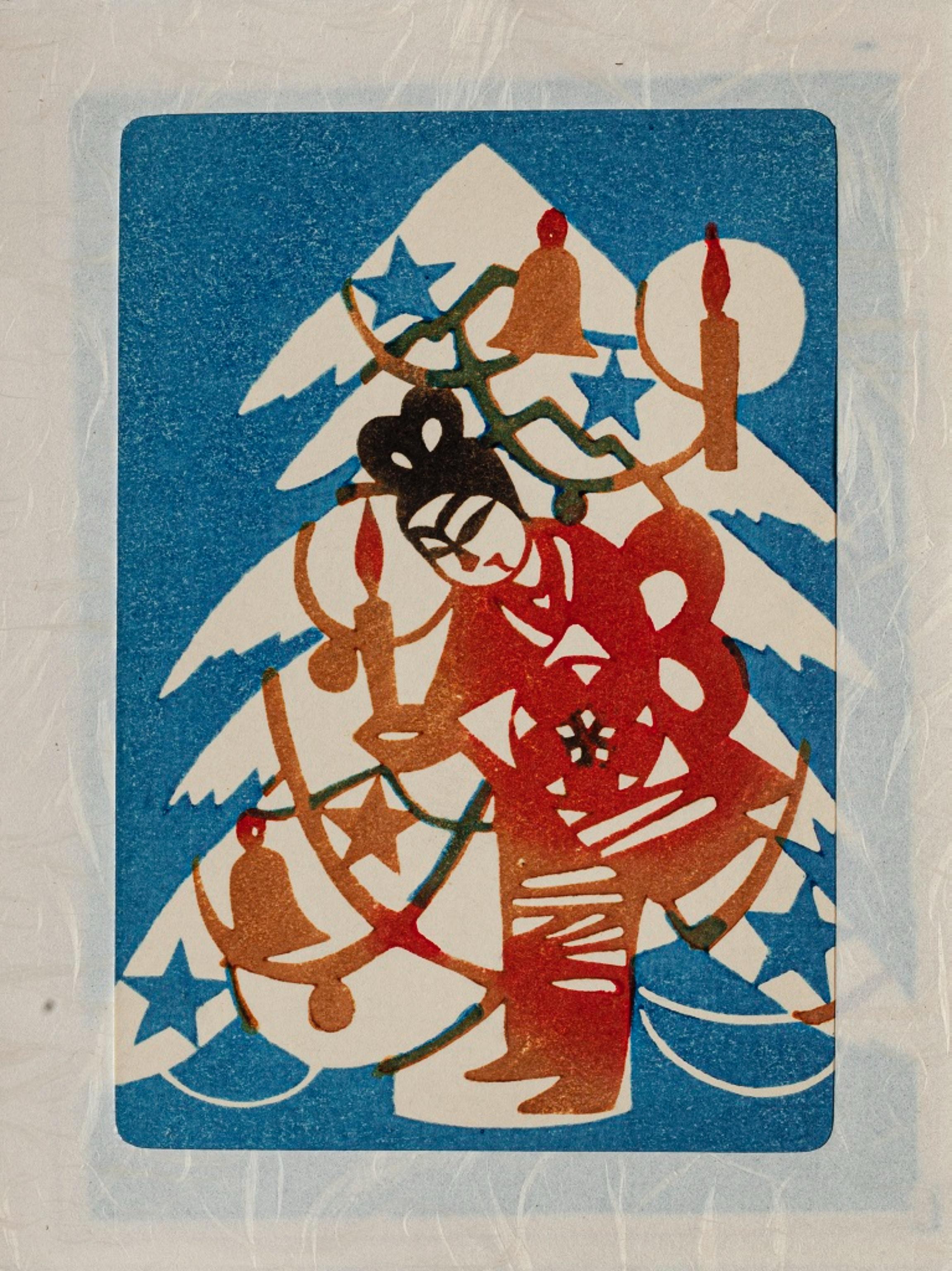 Japanese Christmas Tree - Original Woodcut Print - Mid-20th Century