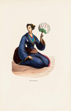 Japanische Kundschaft – Originallithographie des 19. Jahrhunderts