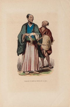 Customs japonaises - Lithographie originale - XIXe siècle