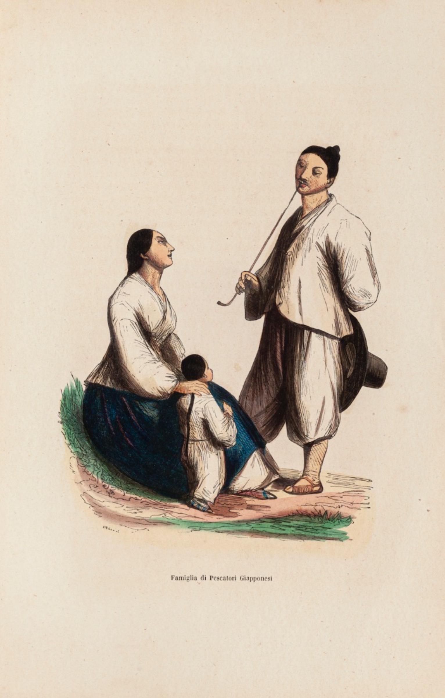Unknown Figurative Print – Japanische Customs – Originallithographie – 19. Jahrhundert