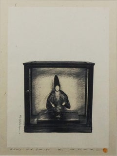 Japanese Diarist Doll in Glass Case - Silkscreen