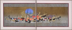 Vintage Japanese Fishing Boats, Abstract Diptych Screen Print