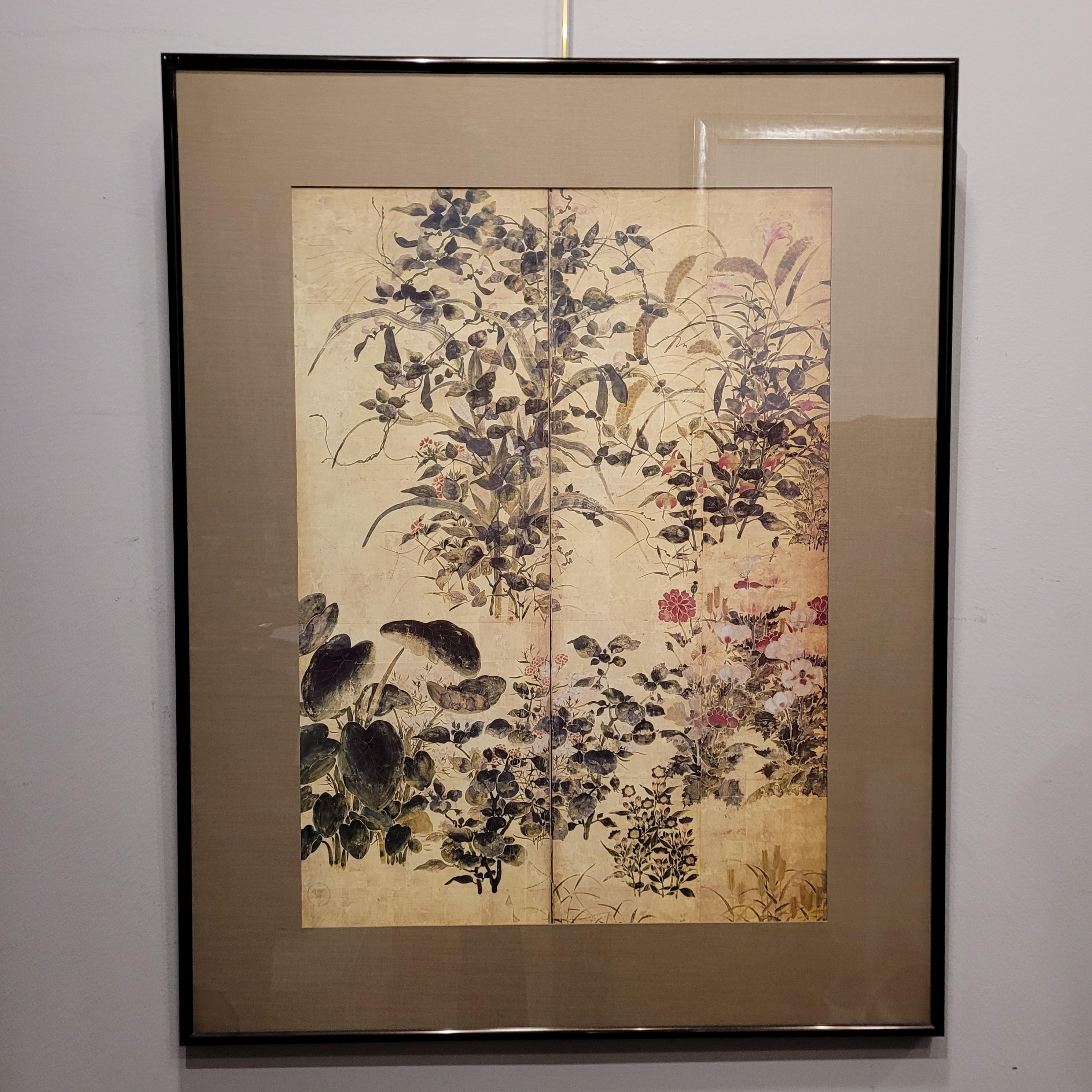 Japanese print on paper, fragment of a screen, Summer and Autumn Flowers  Tawara For Sale 10