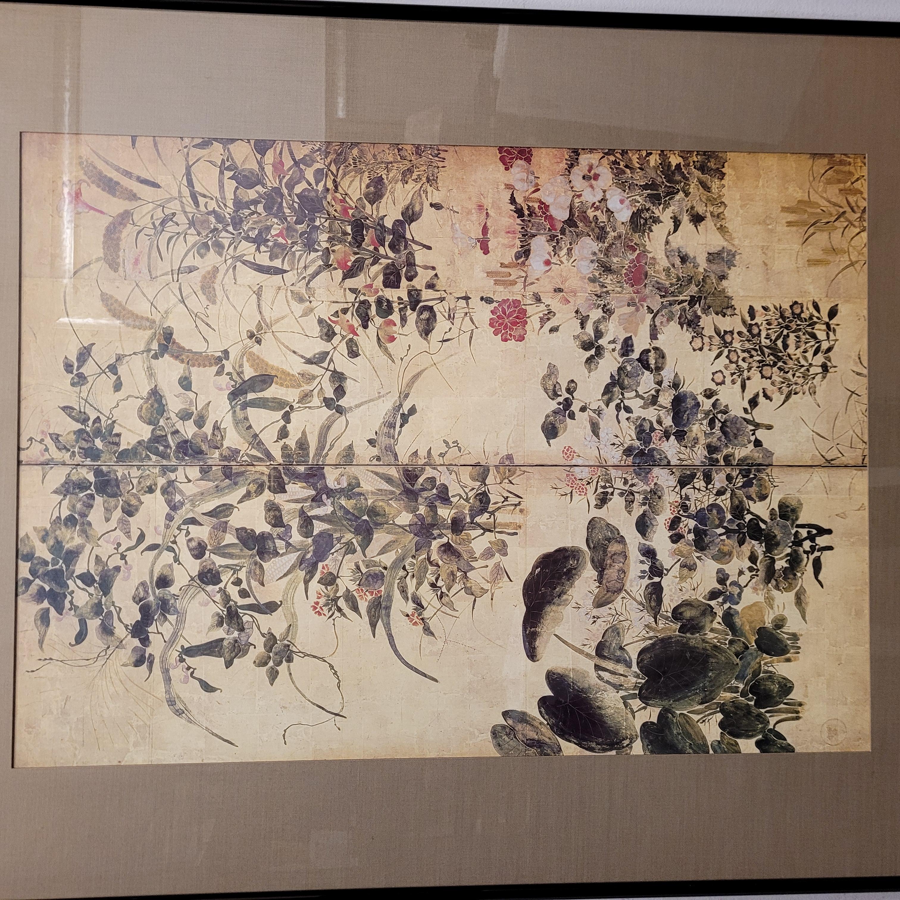 Japanese print on paper, fragment of a screen, Summer and Autumn Flowers  Tawara For Sale 11