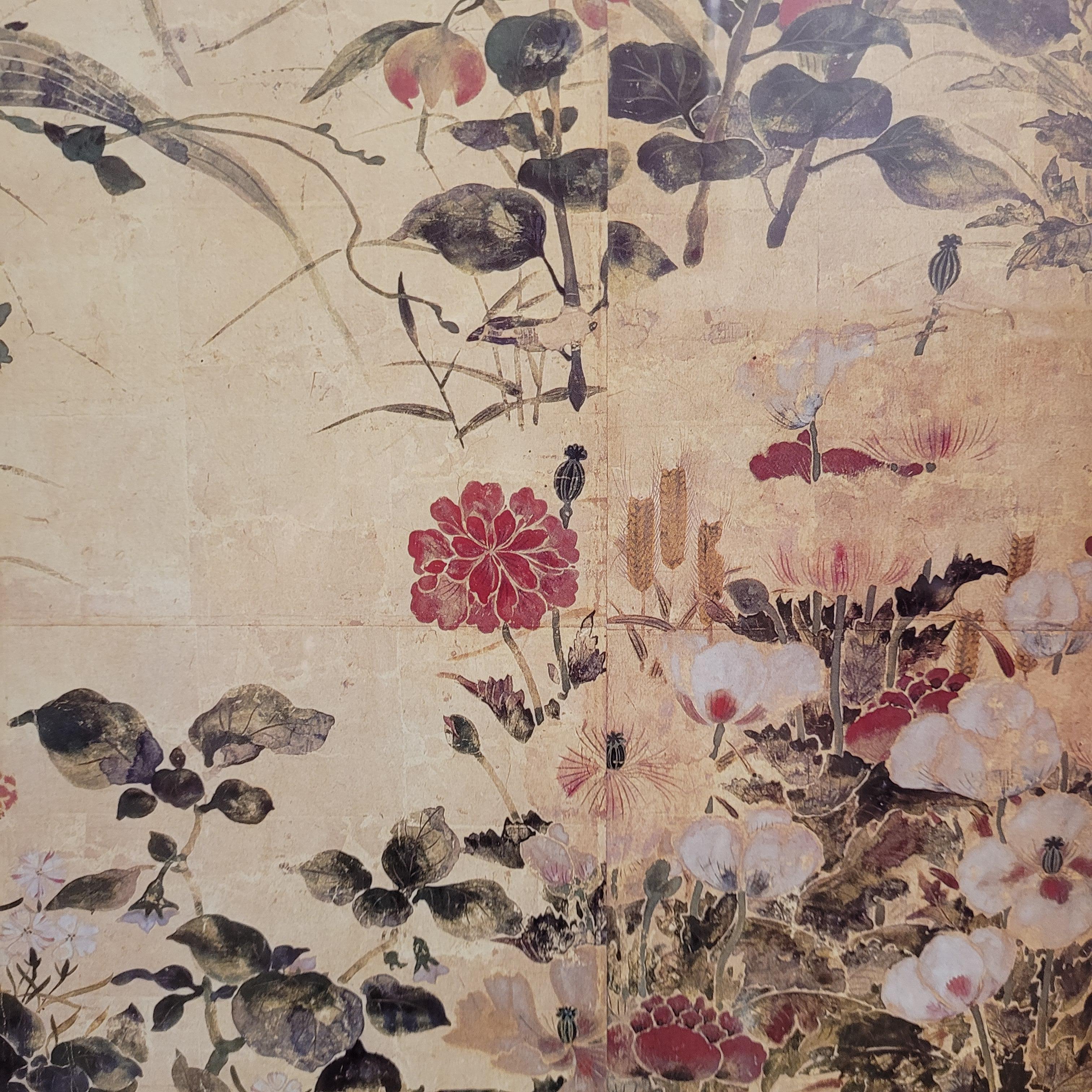 Japanese print on paper, fragment of a screen, Summer and Autumn Flowers  Tawara For Sale 12