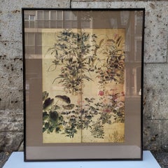 Impresión japonesa sobre papel, fragmento de una pantalla, Flores de verano y otoño  Tawara