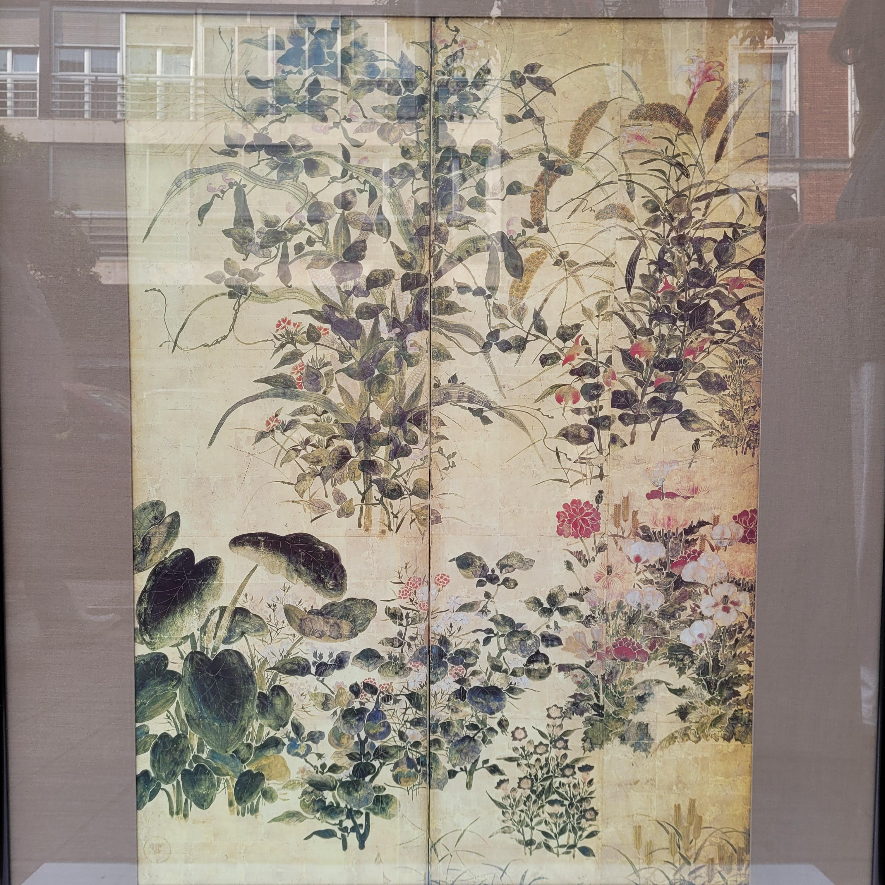 Japanese print on paper, fragment of a screen, Summer and Autumn Flowers  Tawara For Sale 2
