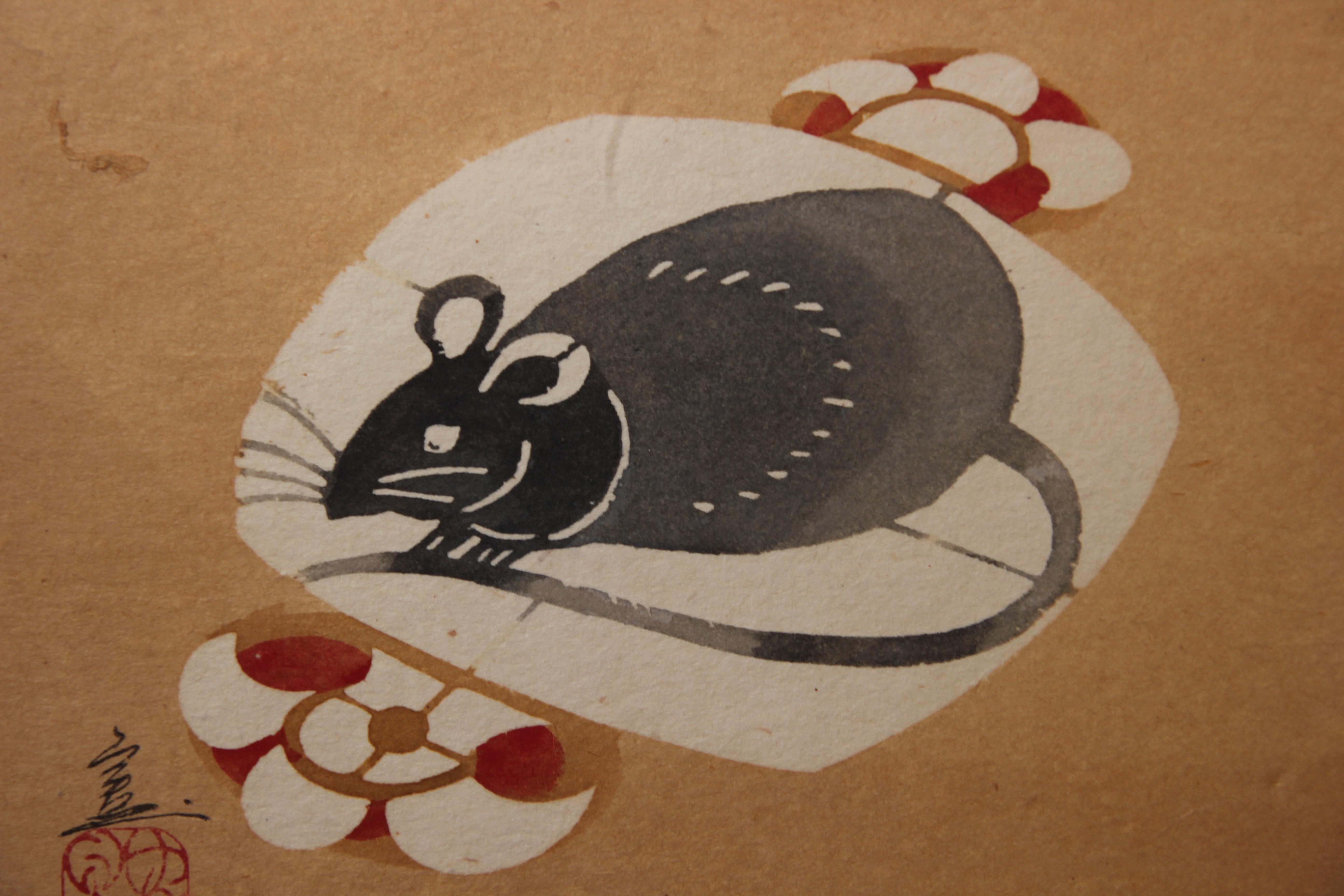 Japanese Rat Woodblock Print 2/5 For Sale 1