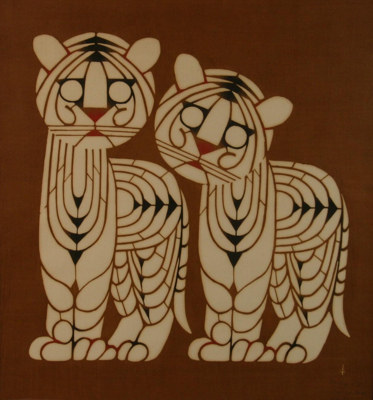 Unknown Animal Print - Japanese Two Tigers Serigraph #5 By Inikumo 1967