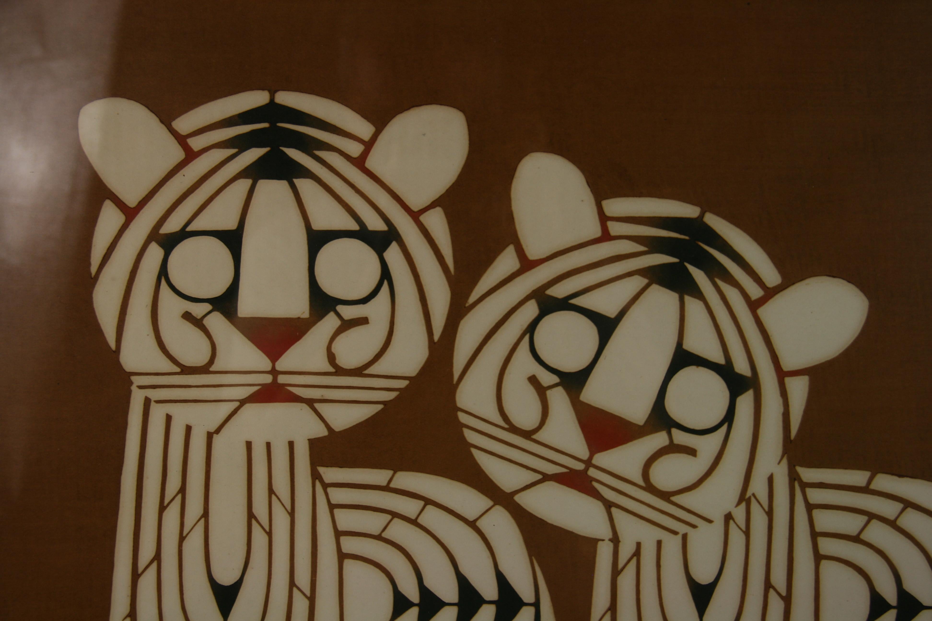 Japanese Two Tigers Serigraph #5 By Inikumo 1967 - Brown Animal Print by Unknown