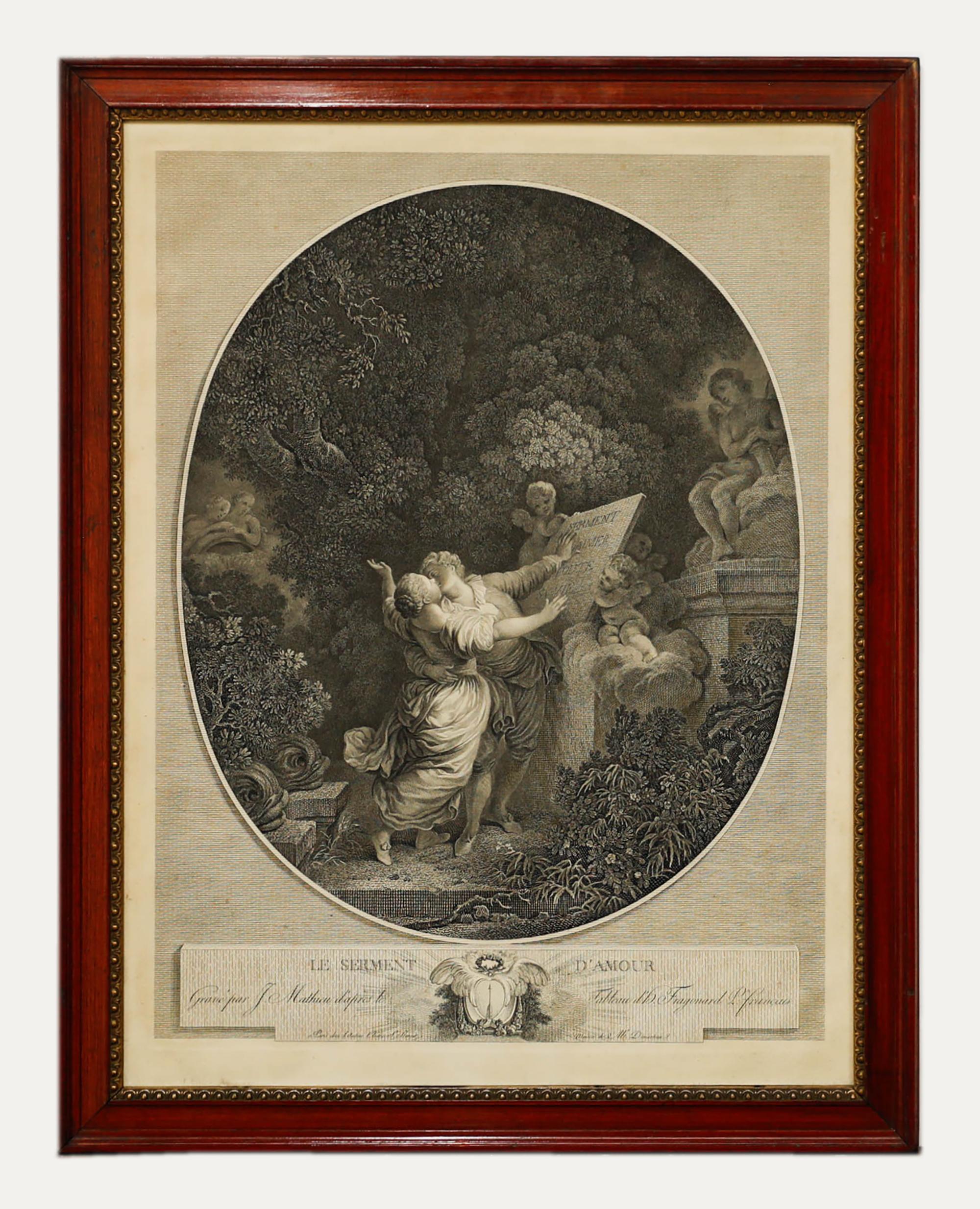 Figurative Print Unknown - Jean Mathieu d'après Fragonard - gravure du 19e siècle, Le Service d'Amour