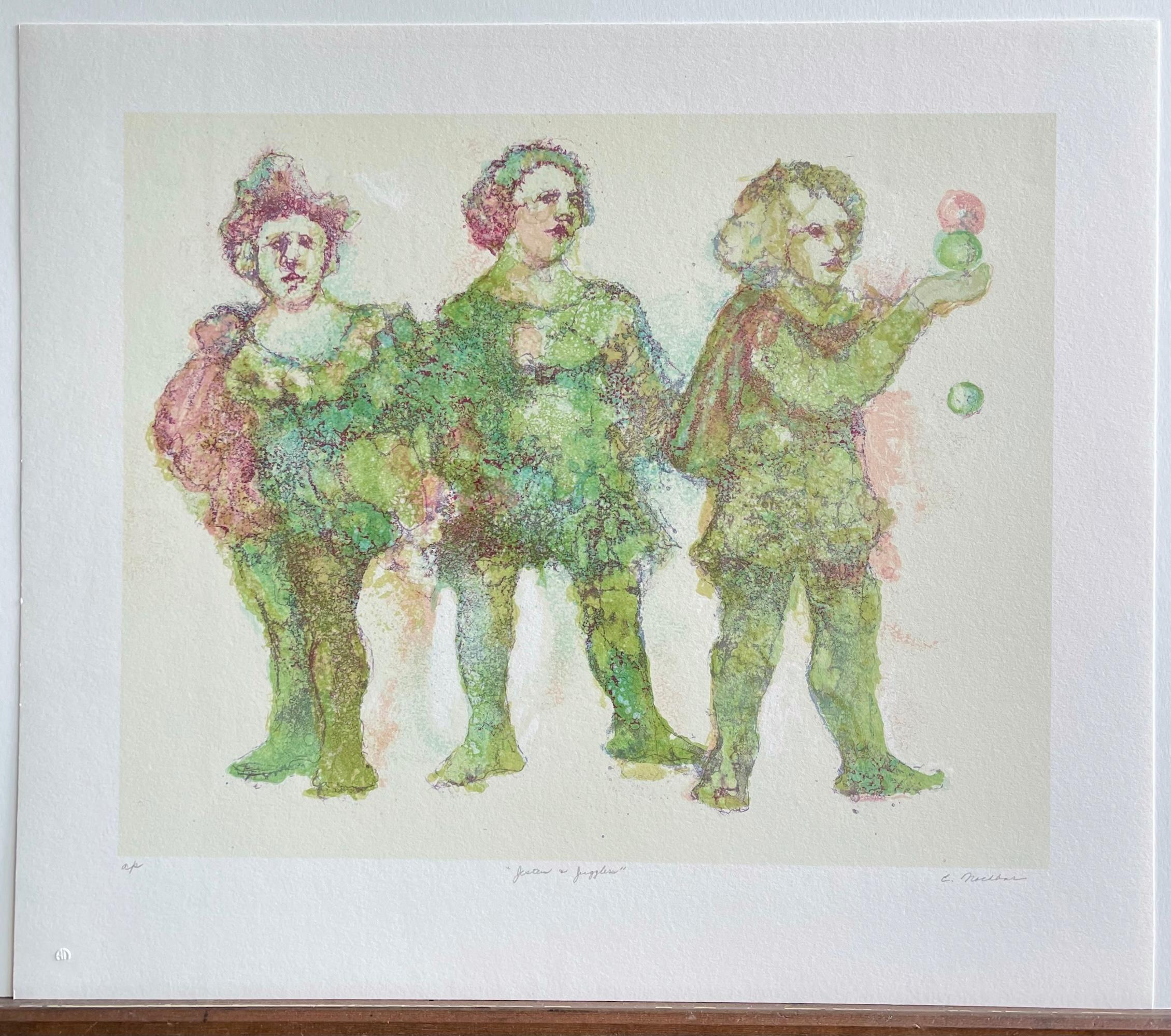Lithographie signée JESTERS AND JUGGLERS, Shakespeare, couleurs pastel, Greene & Greene en vente 3