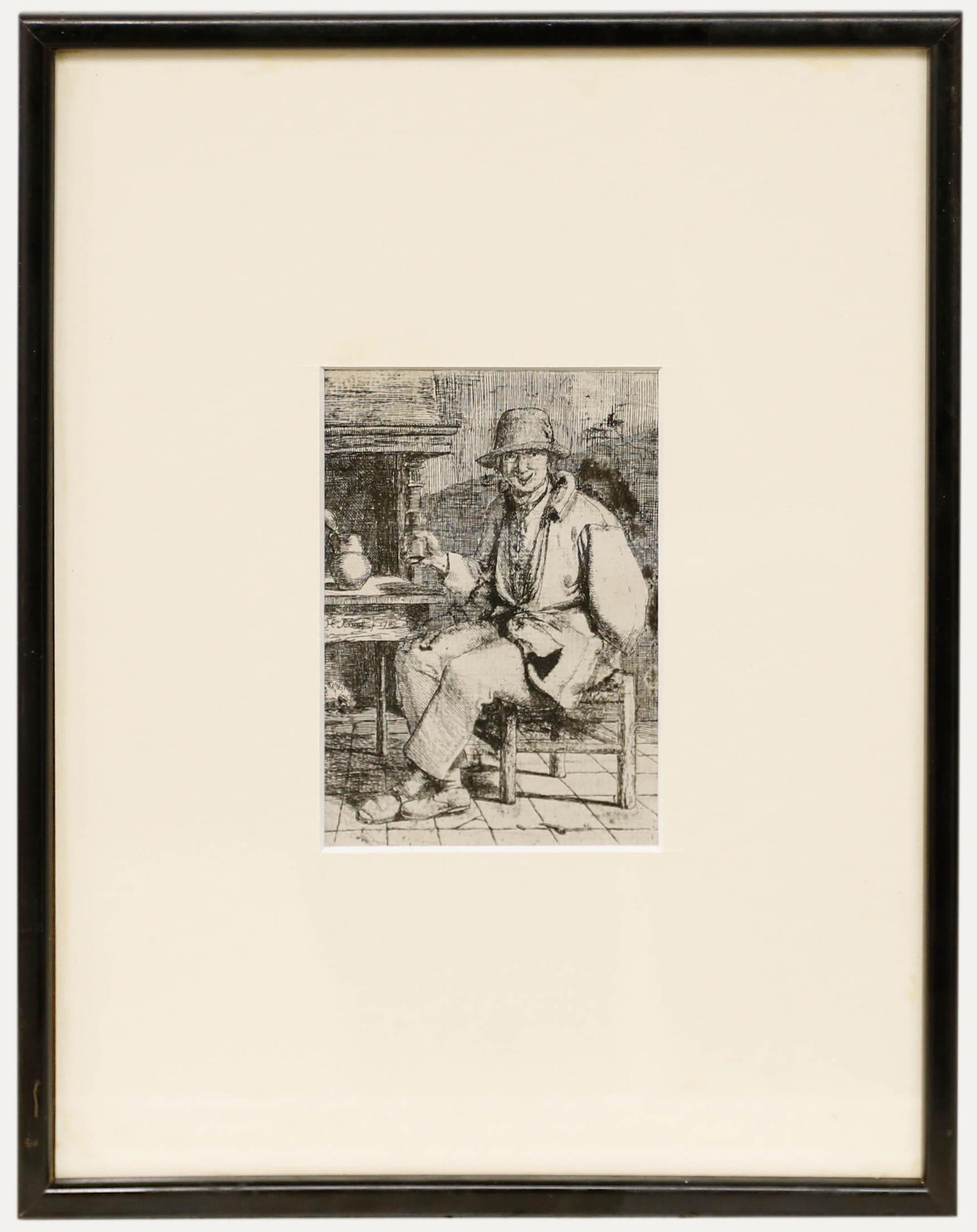 Portrait Print di Unknown - Johannes Huibert Prins (1756-1806) - 1783 Etching, The Drinker