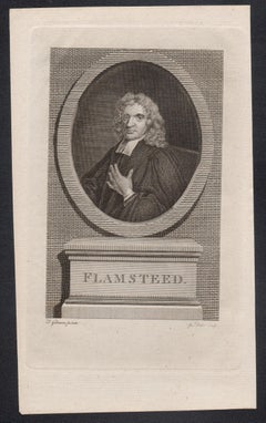 John Flamsteed, astronomer, 18th century portrait engraving print