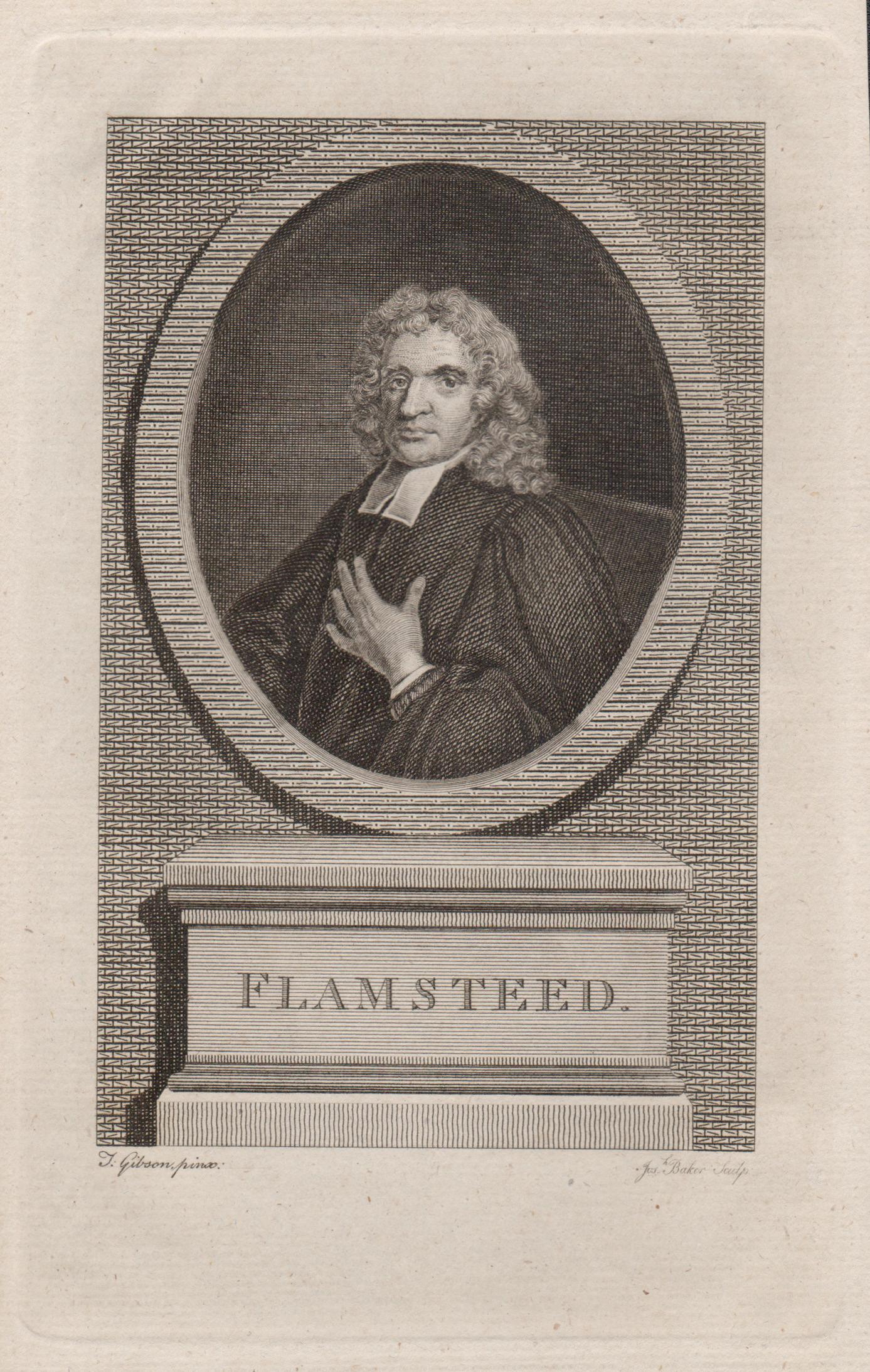 John Flamsteed, astronomer, 18th century portrait engraving print