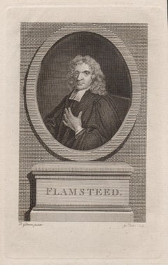 John Flamsteed, astrónomo, grabado retrato del siglo XVIII