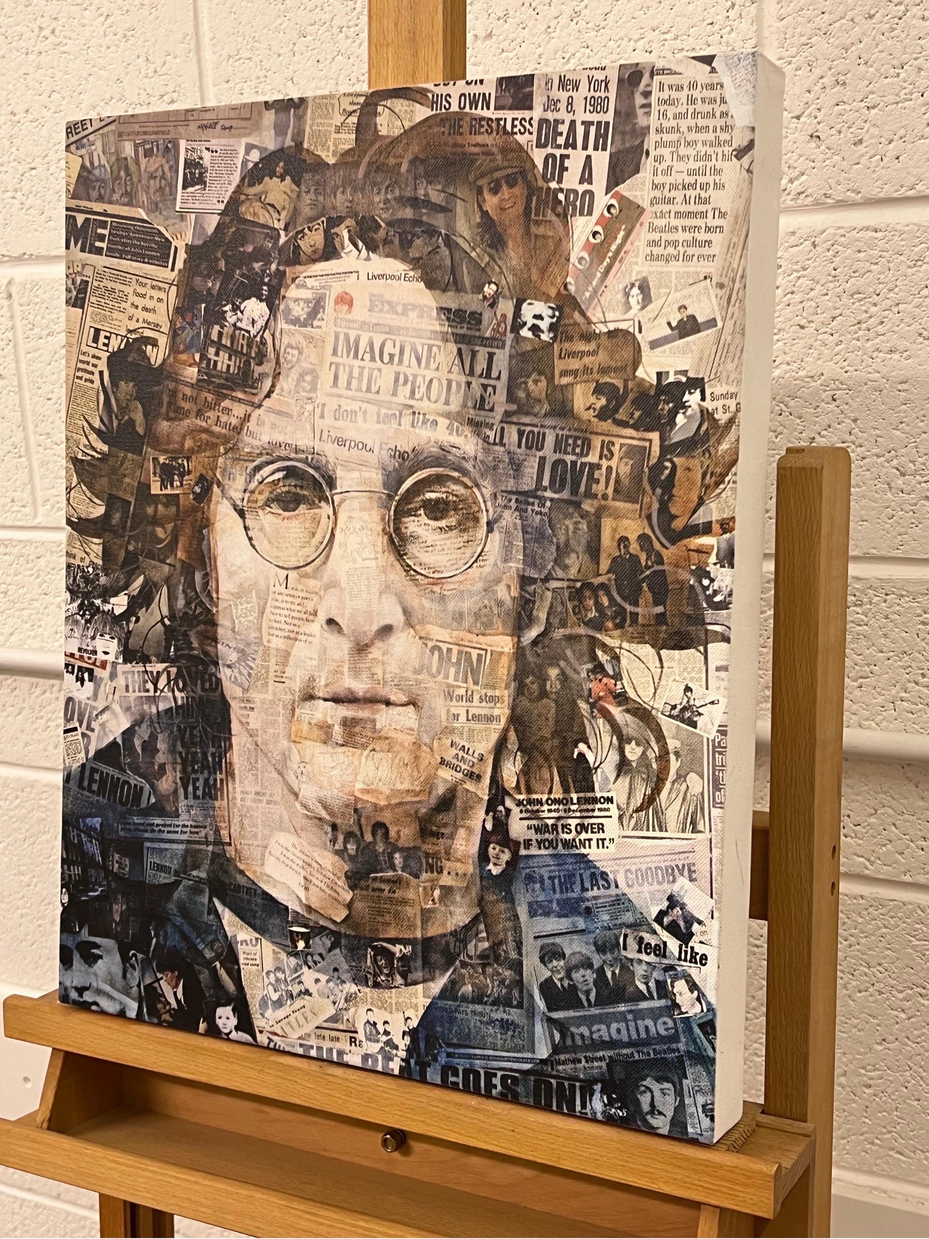 John Lennon Collage Druck auf Leinwand - Kunstwerk basierend auf den Beatles (Zeitgenössisch), Print, von Unknown